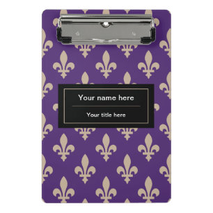Mini Prancheta Fleur de Lis Pattern, Francês, Real, Creme, Roxo