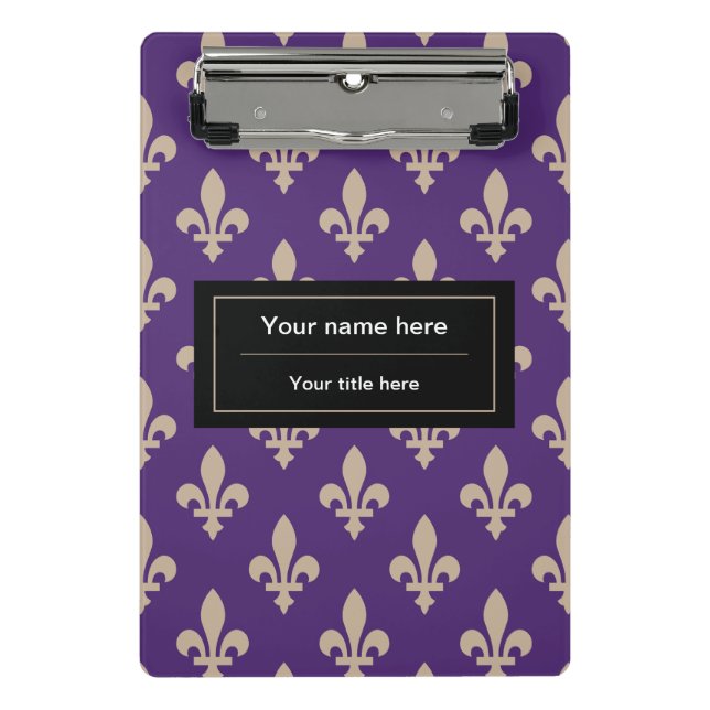 Mini Prancheta Fleur de Lis Pattern, Francês, Real, Creme, Roxo (Frente)