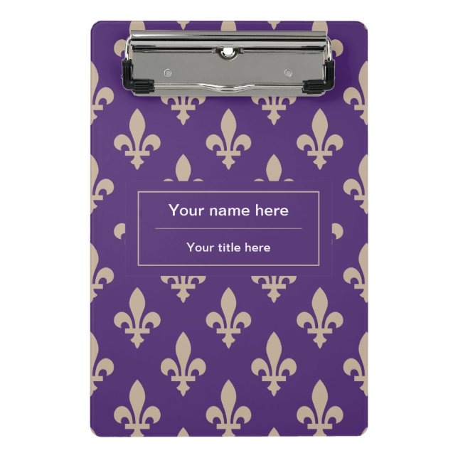 Mini Prancheta Fleur de Lis Pattern, Francês, Real, Creme, Roxo (Frente)