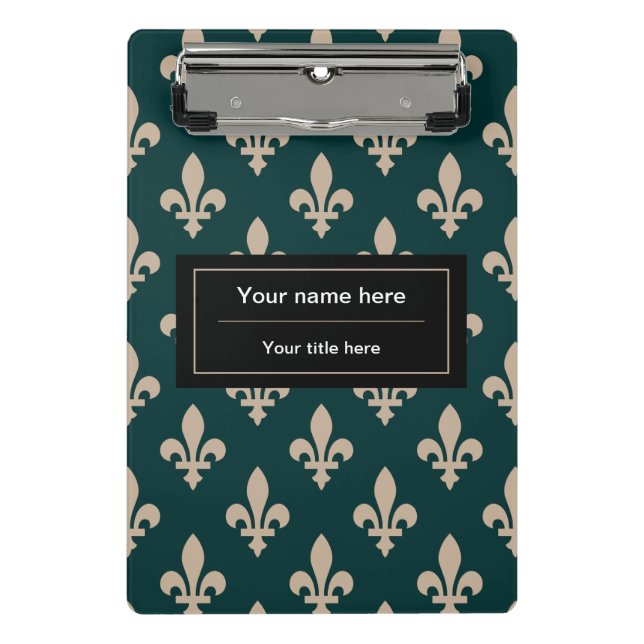 Mini Prancheta Fleur de Lis Pattern, Francês, Real, Creme, Verde (Frente)