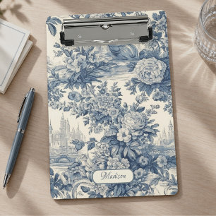 Mini Prancheta Flor chic vintage monograma azul toile de jouy