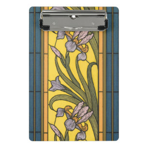 Mini Prancheta Flor de Íris Art Nouveau Vitral Azul Dourado