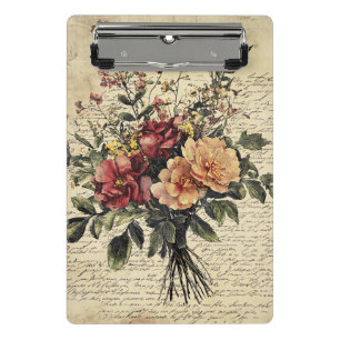 Mini Prancheta Flor e caligrafia russa - Papel castanho envelheci