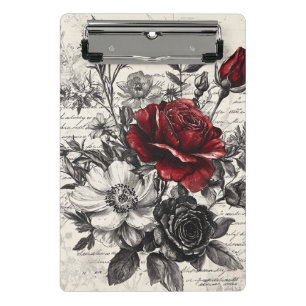 Mini Prancheta Flor e caligrafia russa - Papel castanho envelheci