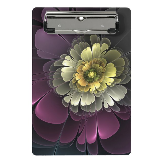 Mini Prancheta Flor Fractal Abstrata Moderna Purpur Khaki Cinza (Frente)
