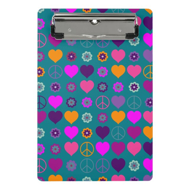 Mini Prancheta Flor Power Heart Peace Pattern + seu backgr. (Frente)