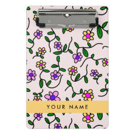 Mini Prancheta Flores Coloridas, Fundo Rosa, Amarelo