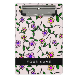 Mini Prancheta Flores Coloridas, Fundo Rosa, Preto