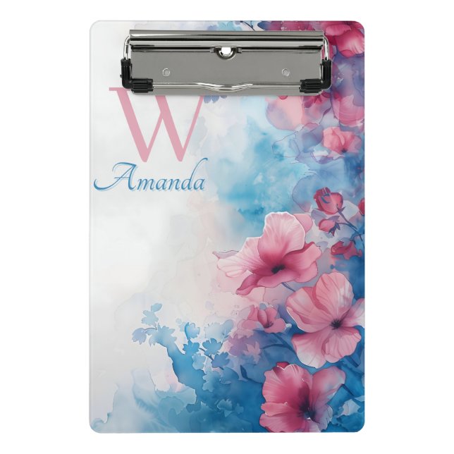 Mini Prancheta Flores de Aquarelas Moles a Rosa e Azul (Frente)