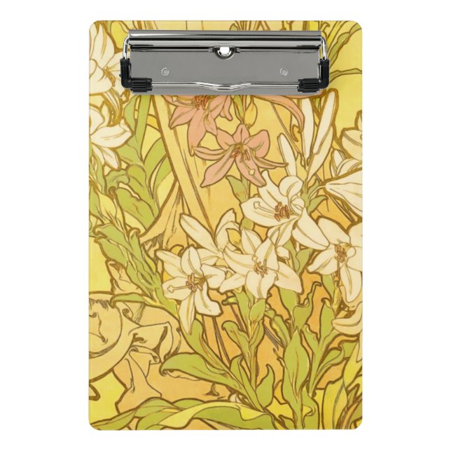 Mini Prancheta Flores de lírio Art Nouveau de Alfonse Mucha (Frente)