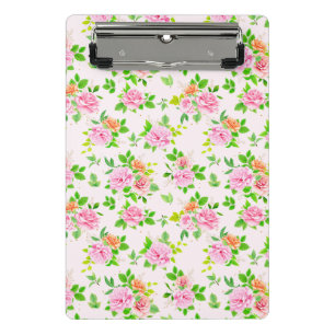 Mini Prancheta Flores de Rosa Floral com Padrão de Folhas Verdes