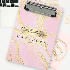 Mini Prancheta Folha de Ouro Rosa Cinzenta Cinzenta com Script Mo