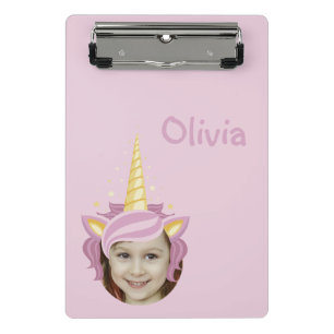 Mini Prancheta Foto de Chapéu de Unicórnio Rosa Nomeada de Volta