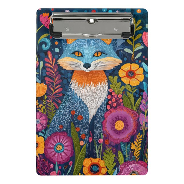 Mini Prancheta Fox Dot Art Vibrante Em Meio À Flora Esbuvada (Frente)