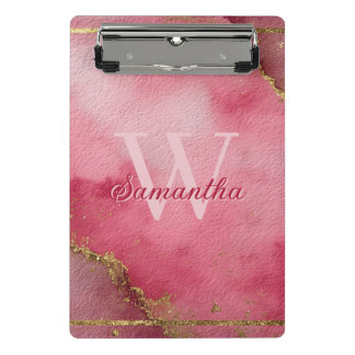 Mini Prancheta Fundo de Aquarela Rosa com Glitter Dourado