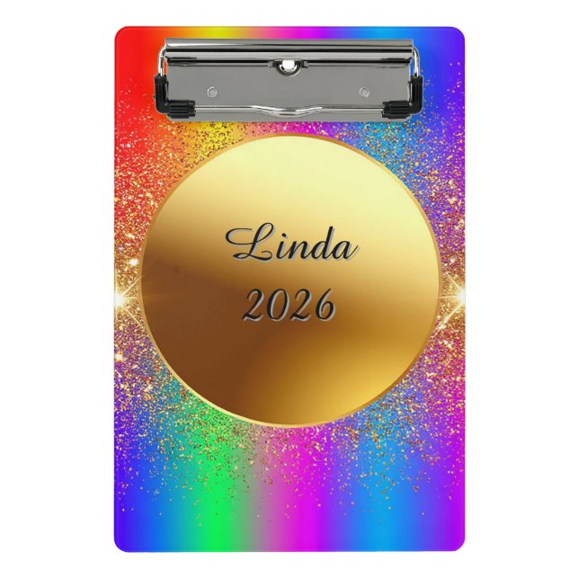 Mini Prancheta Fundo Gradiente Colorido com Círculo Dourado (Frente)