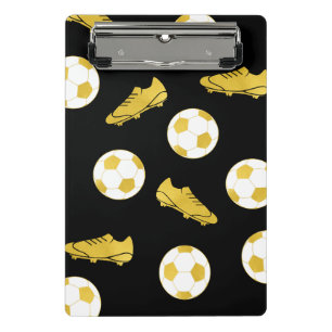Mini Prancheta Futebol Clássico Elegante Dourado Limpa Bola Preta