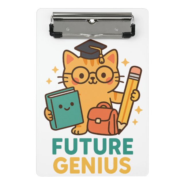Mini Prancheta Futuro Gênio - Gato Bonito com Essencial Escolar (Frente)