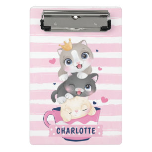 Mini Prancheta Gatos de Cartoon Cachorros Rosa Rasgados