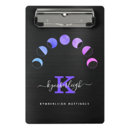 Mini Prancheta Glam Black Moon Phases Pastel Purple Monograma Nom
