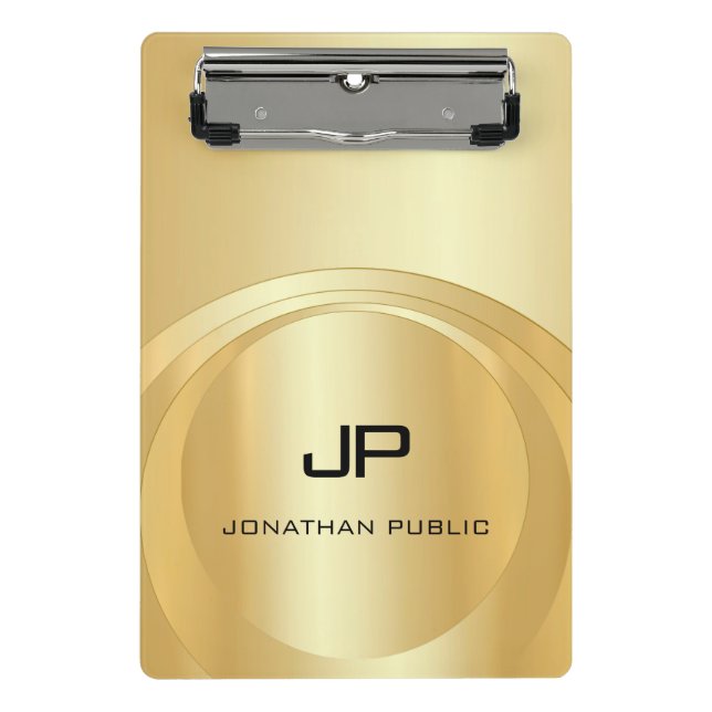 Mini Prancheta Glamorous Faux Dourado Monograma Modelo Elegante (Frente)