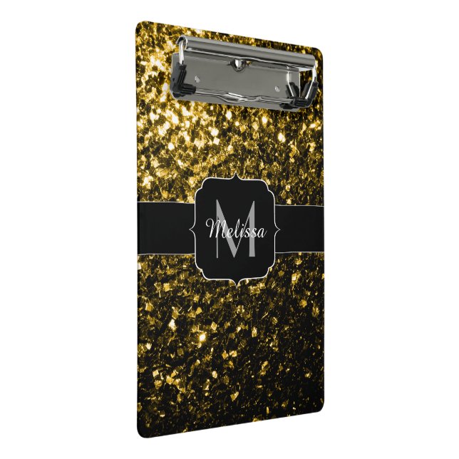 Mini Prancheta Glitter amarelo-escuro brilha monograma (Inclinado)