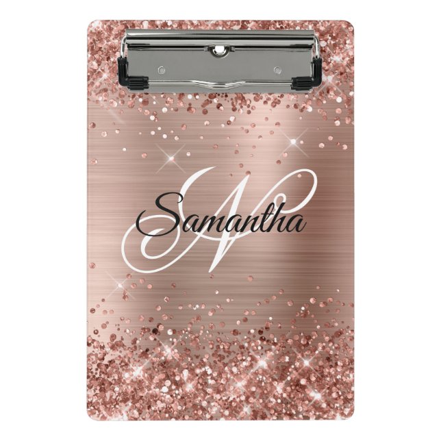 Mini Prancheta Glittery Rose Gold Monograma Chique (Frente)