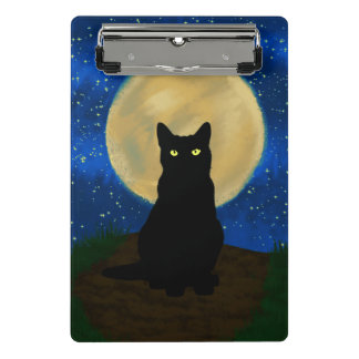 Mini Prancheta Halloween Black Cat Moonlit Silhouette