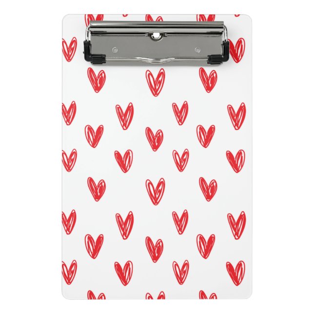 Mini Prancheta Hand Drawn Red Hearts Pattern – Minimal Valentine (Frente)