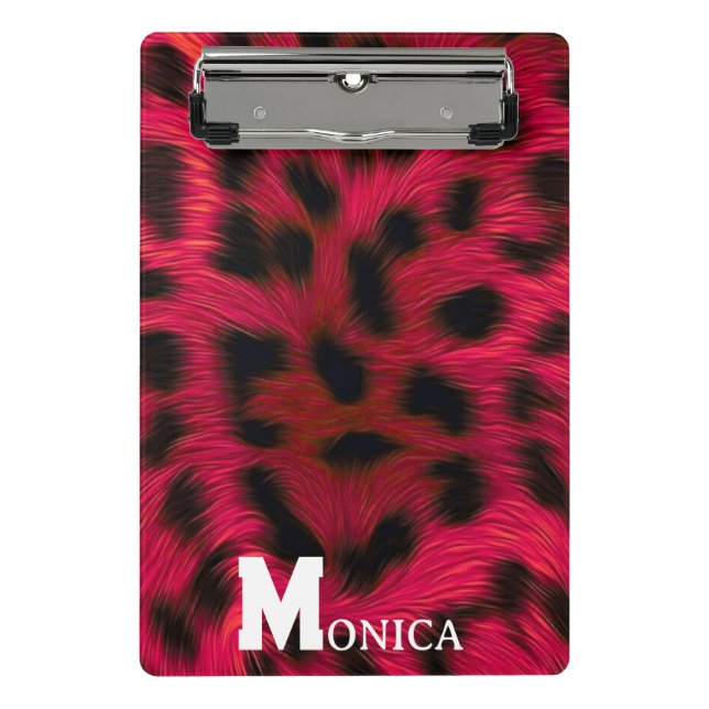 Mini Prancheta Hot Pink Leopard Print Faux  (Frente)