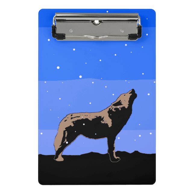 Mini Prancheta Howling Wolf no inverno - Arte original sobre a vi (Frente)