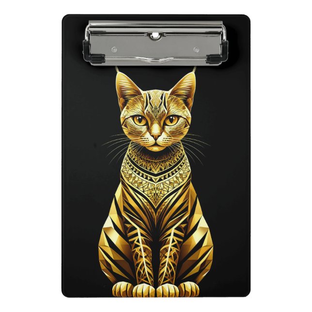 Mini Prancheta Ilustração de Gato Dourado Ornamentado (Frente)