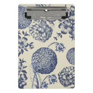 Mini Prancheta Impressão Flor Azul Antiquado Floral