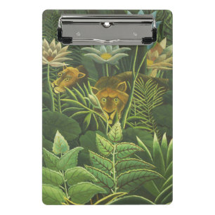 Mini Prancheta Impressão Vintage de Leão na Selva Tropical de Hen