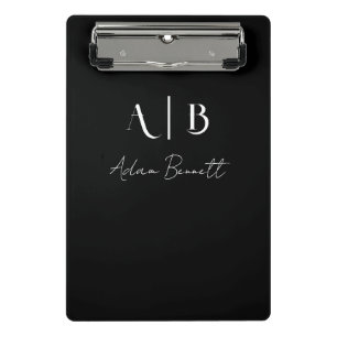 Mini Prancheta Iniciais de Nome Personalizadas Modernas em Preto