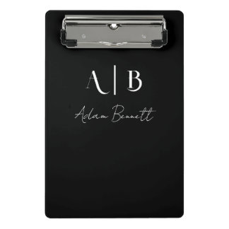 Mini Prancheta Iniciais de Nome Personalizadas Modernas em Preto