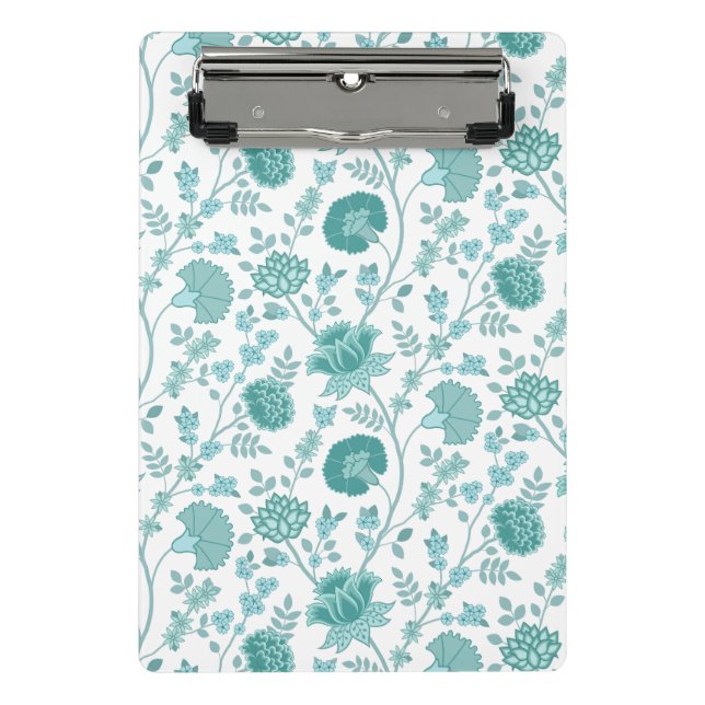 Mini Prancheta Jacobean Floral Pattern Teals on White (Frente)