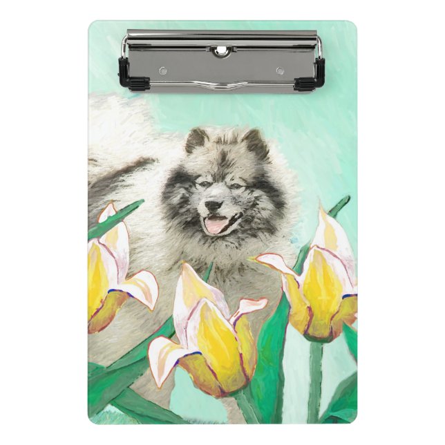 Mini Prancheta Keeshond em Tulips pintando lindas artes caninas o (Frente)