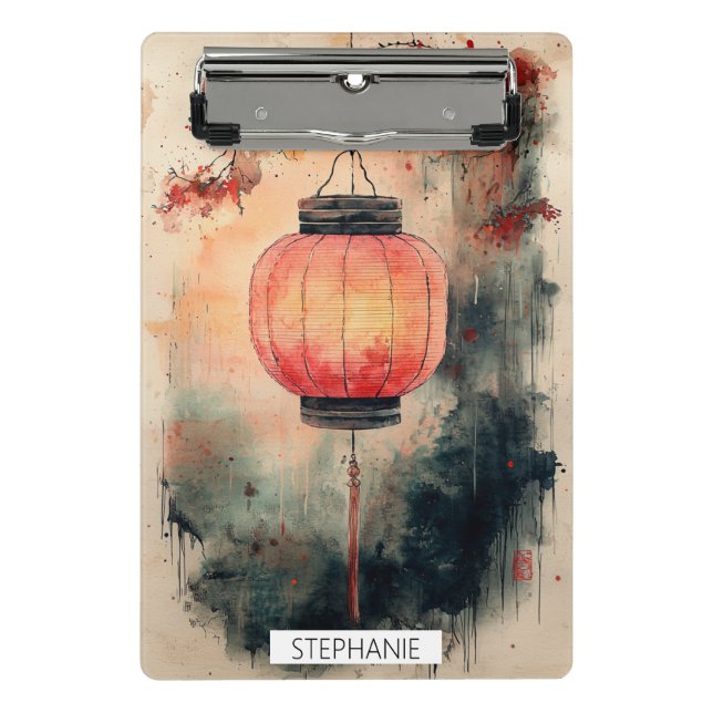 Mini Prancheta Lanterna de Outono Sumi-E Aquarela (Frente)