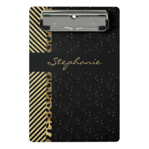 Mini Prancheta Leopardo negro e listrado de ouro