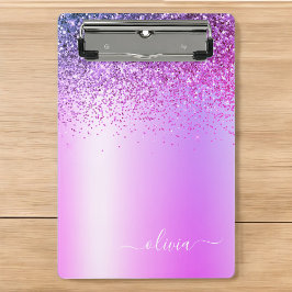 Mini Prancheta Letra Garota Brilho Glitter Monograma Roxo