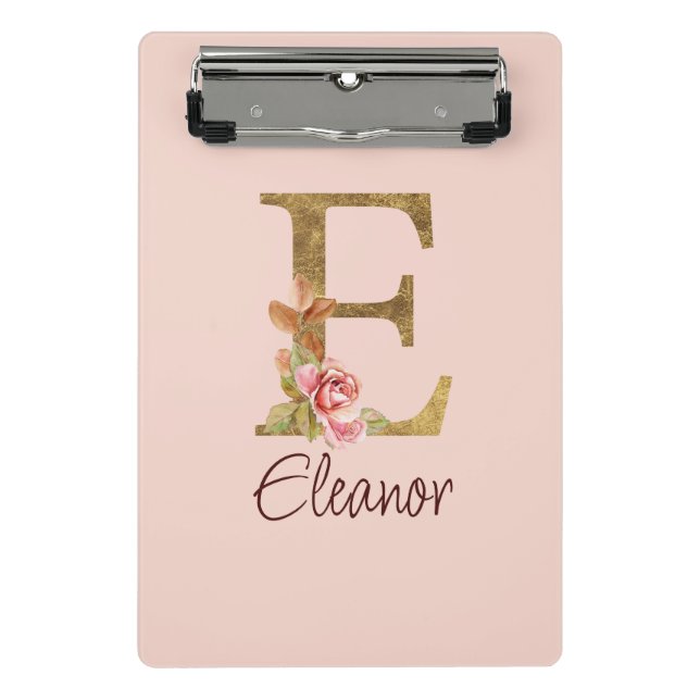 Mini Prancheta Letra Personalizada E Dourada com Rosas Cor-de-Ros (Frente)