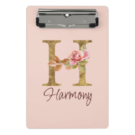 Mini Prancheta Letra Personalizada H Folha de Ouro Rosa Cor-de-Ro