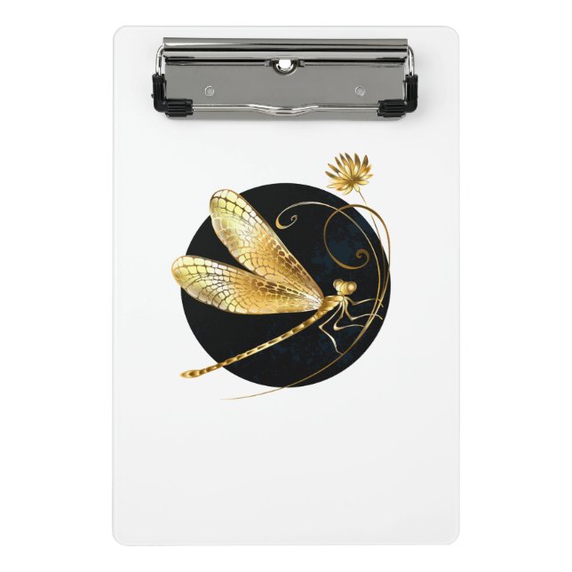Mini Prancheta libélula ouro em círculo preto (Frente)