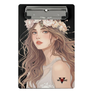 Mini Prancheta Linda Garota de Anime Floral – Estética Pastel Sua