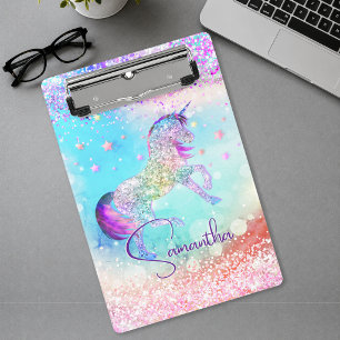 Mini Prancheta Lindo unicórnio rosa Glitter arco-íris aqua monogr