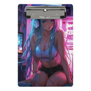 Mini Prancheta Lofi Gamer Girl Estética de animação de calha