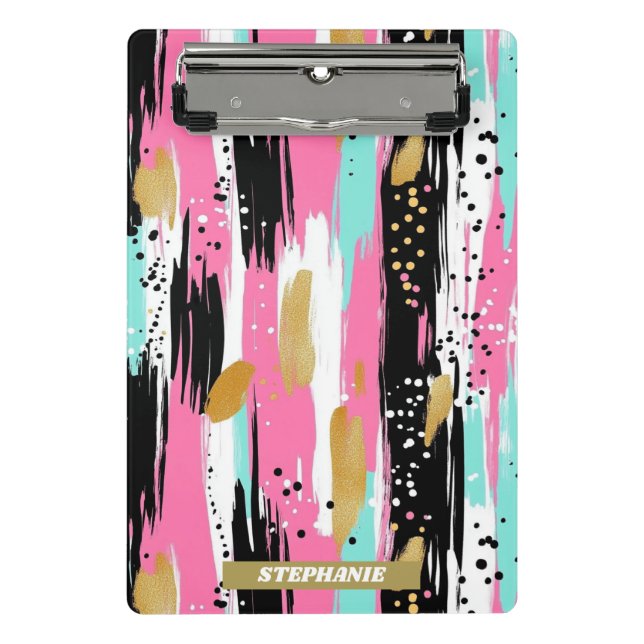 Mini Prancheta Luxo Abstrato Rosa Dourado Menta (Frente)