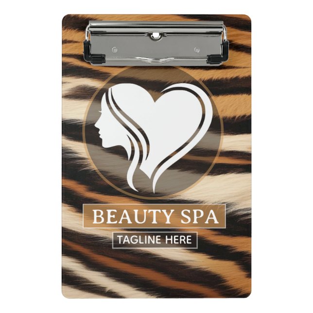 Mini Prancheta Luxury Beauty Spa Logo Elegant Tiger Print Salon  (Frente)