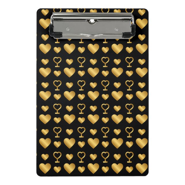 Mini Prancheta Luxury  Black Gold Foil Hearts  (Frente)